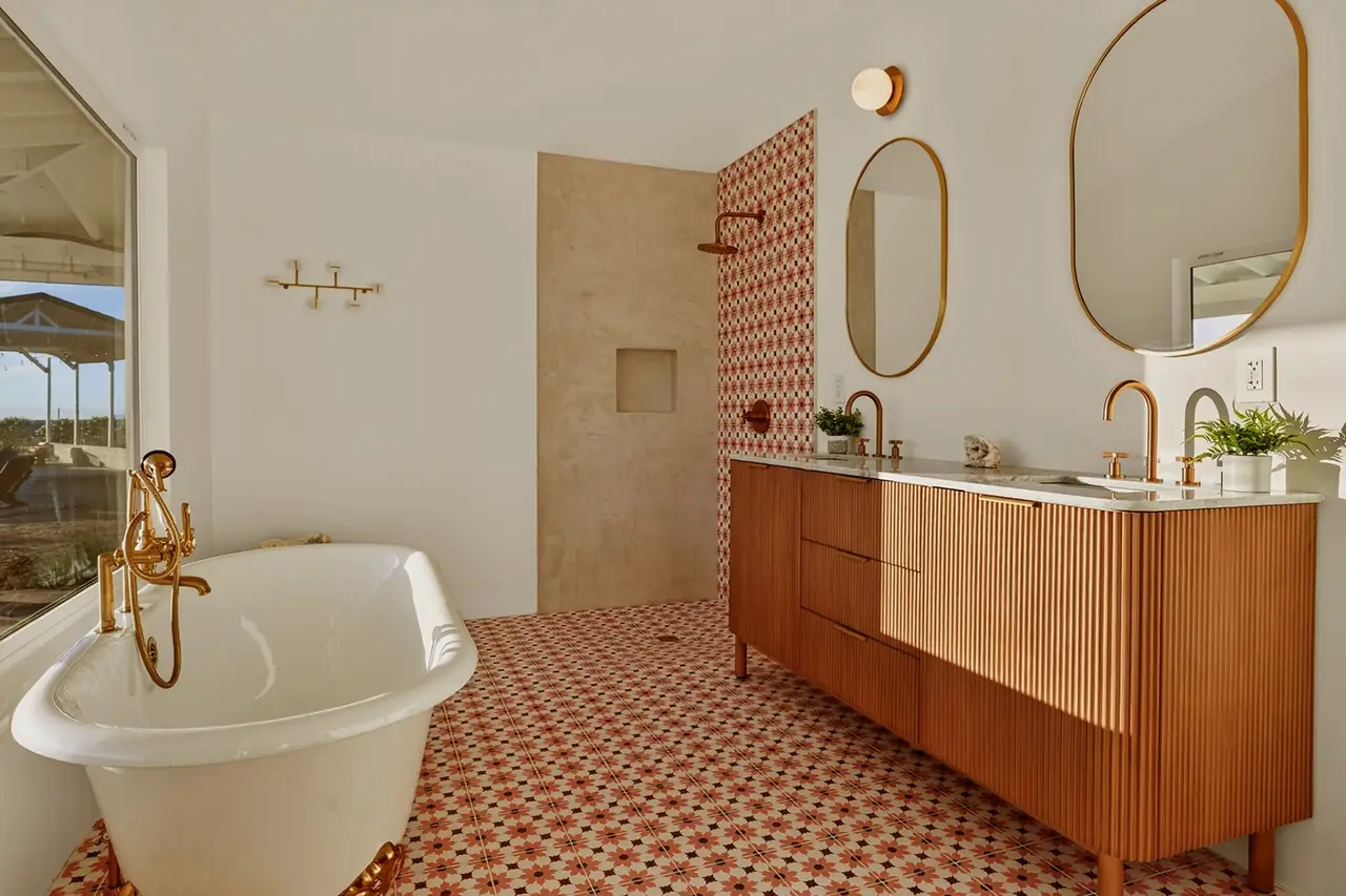Primary bath vanity and walk-in shower